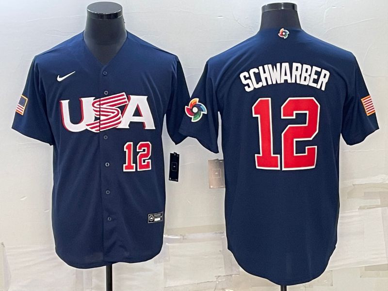 Men 2023 World Cub USA #12 Schwarber Blue Nike MLB Jersey1->more jerseys->MLB Jersey
